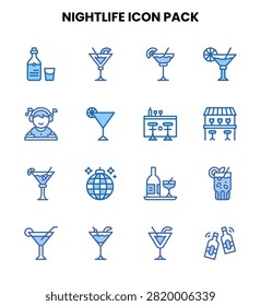 Clean Nightlife icon set with  Two Colour icons for UI projects.