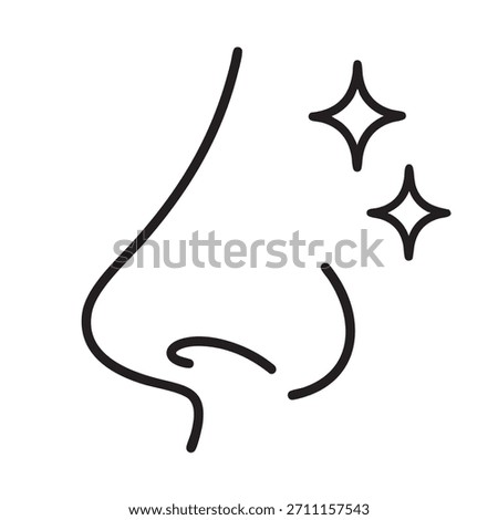 Clean nose with sparkling effect icon line art illustration isolated. Concept of freshness, clear skin, and healthy breathing.