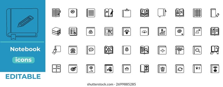 Clean Notebook Icon Set for Education and Business Vector Line Art