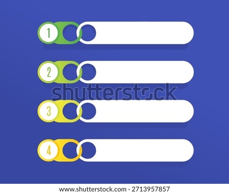 A clean numbered infographic template with four horizontal steps, rounded shapes, and colorful markers on a blue background, ideal for processes, timelines, lists, or presentations.