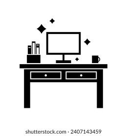 Clean office desk icon on white background. Eps 10.