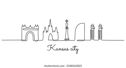 A clean, one line drawing of Kansas City’s famous landmarks. Simple vector illustration for city and landmark concepts.