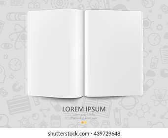 Clean opened paper magazine template. Empty book, journal or document. isolated blank book. Vector illustration