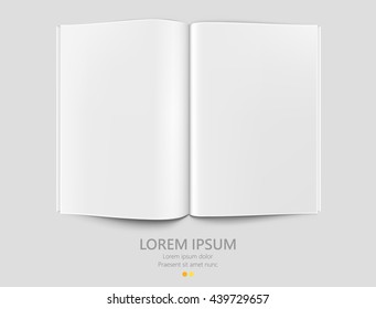 Clean opened paper magazine template. Empty book, journal or document. isolated blank book. Vector illustration