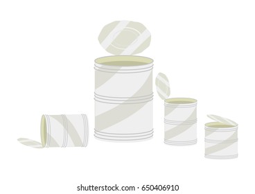 Clean Opened Tin Can in different sizes. Editable Clip art.