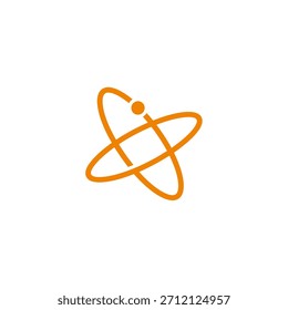 Un logotipo de órbita atómica de color naranja limpio que representa la innovación, el movimiento, la tecnología y los conceptos digitales modernos, ideal para marcas centradas en la ciencia y el progreso.