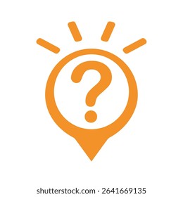 Clean orange pin symbol with a bold question mark inside, indicating points of uncertainty, assistance, or learning opportunities. modern graphic for effective visual communication and engagement