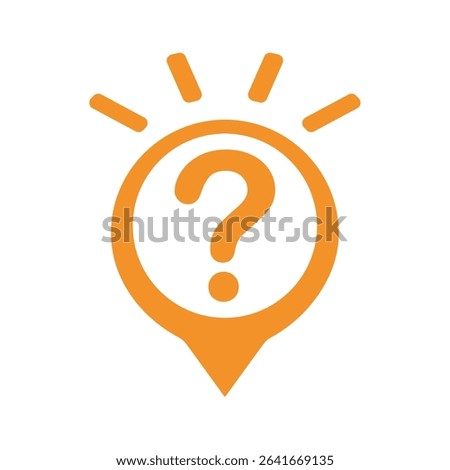 Clean orange pin symbol with a bold question mark inside, indicating points of uncertainty, assistance, or learning opportunities. modern graphic for effective visual communication and engagement