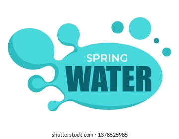 Clean organic product spring water isolated icon vector drink or beverage label drops and puddle and lettering healthy lifestyle hydration daily nutrition element minerals and fresh tablewater