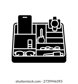 Clean and organized workspace featuring a white desk organizer holding a smartphone, keys, and essential office items, perfect for productivity and business concepts.