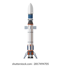 Clean orthographic flat vector illustration of space rocket front view isolated on white background
