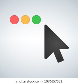 Clean OS or Web multicolor buttons with mouse cursor. Close minimize zoom full screen and expand button. Flat vector illustration isolated on modern background.