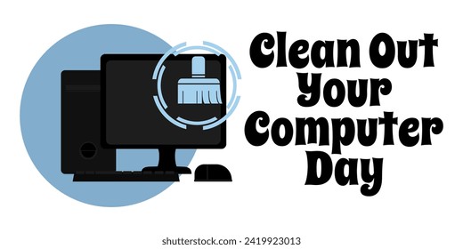 Clean Out Your Computer Day, simple horizontal holiday poster or banner vector illustration design