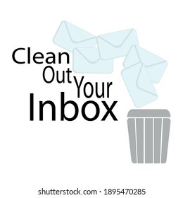 Clean Out Your Inbox, letters and basket silhouette, spam or junk mail cleaning concept illustration