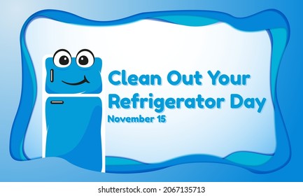 Limpie El Fondo Del Día Del Refrigerador. 15 de noviembre. Tarjeta de felicitación, banner, ilustración vectorial. Con el ojo y el icono de hielo en color azul gradiente. Diseño premium y de lujo