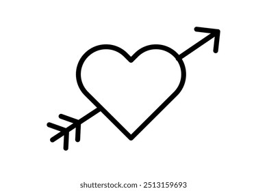 A clean outline design with a heart, a heart struck by an arrow, a broken heart, and a heart in love. It captures love’s journey—passion, loss, and happiness.