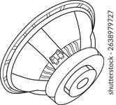 Clean outline drawing of a subwoofer or speaker cone. Great for sound engineering, music production, and multimedia themes