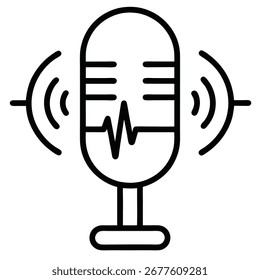A clean outline graphic of a microphone emitting sound waves, perfect for audio, music, or broadcasting themes.