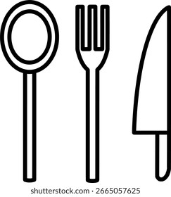 Conjunto de iconos de contorno limpio de utensilios de cocina con cuchara, tenedor y cuchillo de chef. Ideal para infografías de recetas, menús de restaurantes, interfaz de usuario de App móvil y Diseño gráfico culinario.