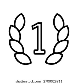 Ícone de contorno limpo mostrando o número '1' emoldurado por uma coroa de louros simétrica. Um símbolo clássico para a vitória final e a mais alta qualidade.
