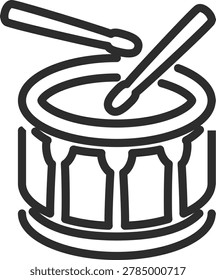 Clean outline icon of a side drum or snare drum used in parades. Symbolizes marching bands, celebrations, rhythmic processions, and festivals for brand logotypes.