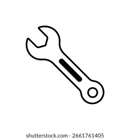 Icono de contorno limpio de una llave inglesa. Ideal para Configuraciones, mantenimiento e interfaces de reparación. Aislado en un fondo blanco.