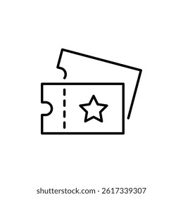 A clean outline illustration of event tickets with a star emblem design