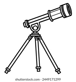 Clean outline illustration of a telescope, perfect for science logos.