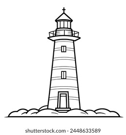 Clean outline illustration of a tower lighthouse, perfect for nautical logos.