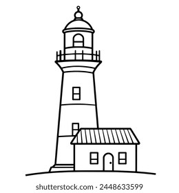 Clean outline illustration of a tower lighthouse, perfect for nautical logos.