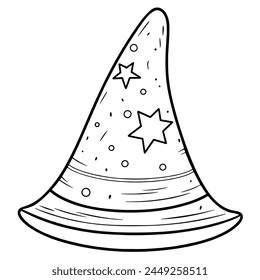 Clean outline illustration of a witch hat, perfect for spooky logos.