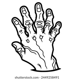 Ilustración de contorno limpio de una mano zombi, ideal para logotipos fantasmagóricos.