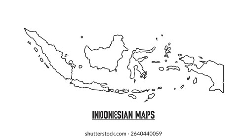 Clean outline of the Indonesian archipelago, perfect for educational materials, coloring activities, or custom designs. This versatile illustration symbolizes the nation geography and diverse islands