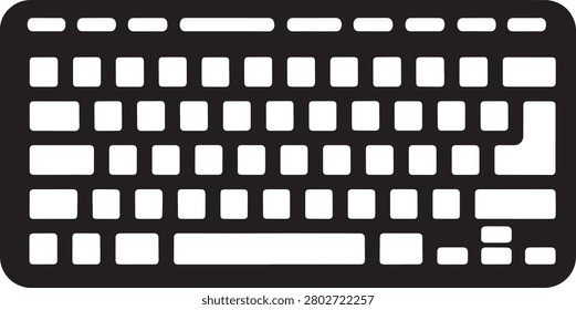 Clean outline of a standard computer keyboard with black keys on white background.