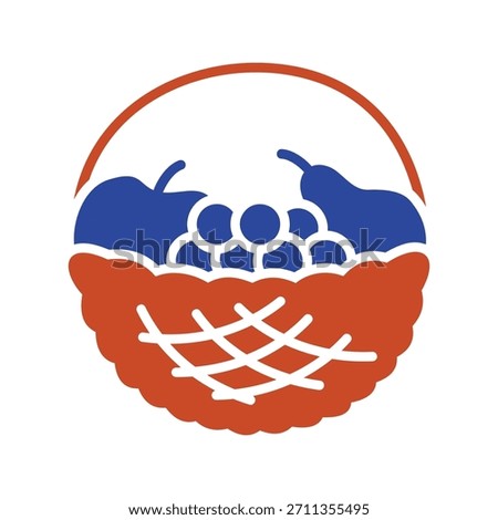 A clean outline vector icon of a basket overflowing with autumn fruits like apples, pears, and grapes. This icon symbolizes harvest, healthy eating, and natural abundance.