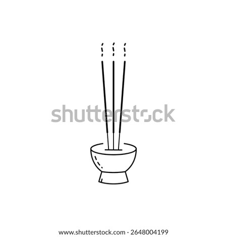A clean outline vector icon of burning incense sticks in a holder, perfect for themes of meditation, relaxation, or spirituality.