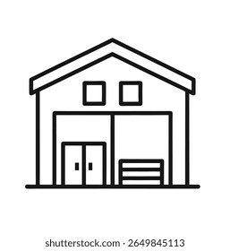 Clean outline vector icon of a warehouse structure on a white background.