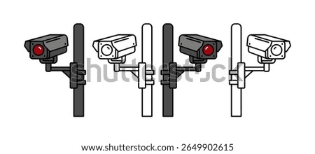 Clean outline vector of a red light camera mounted on a traffic pole, ideal for transport safety, alerts, and urban surveillance visuals.
