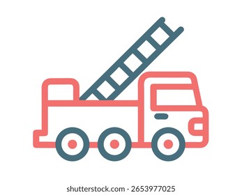 Icono de contorno limpio de un camión de bomberos, específicamente un camión escalera.