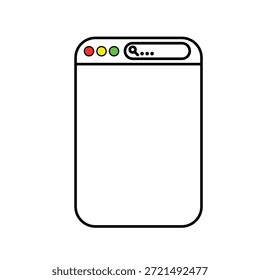 Una ilustración limpia y delineada de una ventana del navegador de Web con una barra de búsqueda y Botones de navegación, que simbolizan el acceso a Internet, el diseño de la interfaz de usuario y la interacción digital.