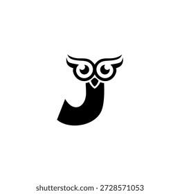 Ein sauberer Eulekopf, der einen fetten Buchstaben J bildet. Scharfe Augen, glatte Linien und moderner Monogrammstil. Ideal für Branding, Icons, digitale Identität und elegante minimale Vektorkonzepte.