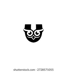 Ein sauberer Eulekopf, der einen fetten Buchstaben U bildet. Scharfe Augen, glatte Linien und moderner Monogrammstil. Ideal für Branding, Icons, digitale Identität und elegante minimale Vektorkonzepte.