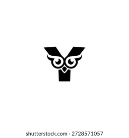 Uma cabeça de coruja limpa formando um alfabeto em negrito com letra Y. Olhos afiados, linhas suaves e estilo moderno de monograma. Ideal para marcas, ícones, identidade digital e conceitos vetoriais mínimos elegantes.