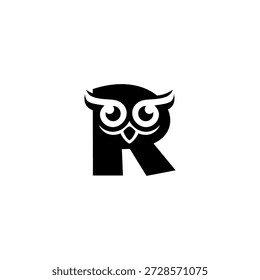 Ein sauberer Eulekopf, der einen fetten Buchstaben R bildet. Scharfe Augen, glatte Linien und moderner Monogrammstil. Ideal für Branding, Icons, digitale Identität und elegante minimale Vektorkonzepte.