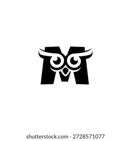 Una cabeza de búho limpia que forma una letra M del alfabeto en negrita. Ojos afilados, líneas suaves y estilo monograma moderno. Ideal para branding, íconos, identidad digital y conceptos de Vector minimalistas y elegantes.