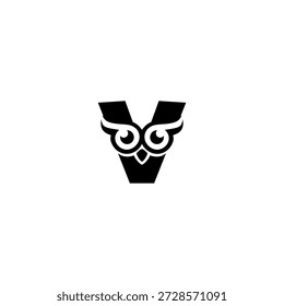 Ein sauberer Eule Kopf, der ein gewagtes Alphabet V Buchstaben. Scharfe Augen, glatte Linien und moderner Monogrammstil. Ideal für Branding, Icons, digitale Identität und elegante minimale Vektorkonzepte.