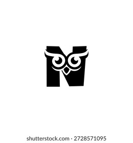 Ein sauberer Eulekopf, der einen fetten Buchstaben N bildet. Scharfe Augen, glatte Linien und moderner Monogrammstil. Ideal für Branding, Icons, digitale Identität und elegante minimale Vektorkonzepte.