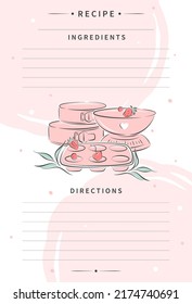 Clean pages of the cookbook are decorated kitchen tools. Recipe card template for cooking notes. Vector illustration.