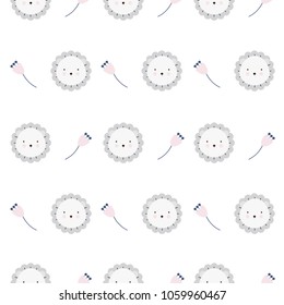 Clean pattern with cartoon lions on a flower meadow