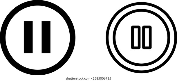 Clean Pause Media Outline Circular Symbol Vector Icon Set